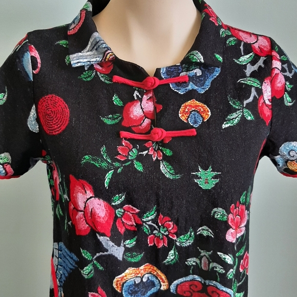 Chinese qipao floral prints loose fit mini dress - Picture 5 of 6